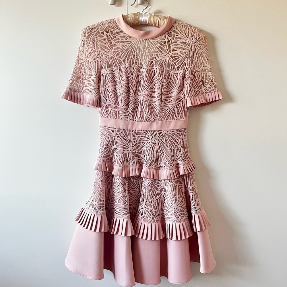 Ever New Petite Ash Pale Pink Ruffle Flounced Mini Dress with Lace